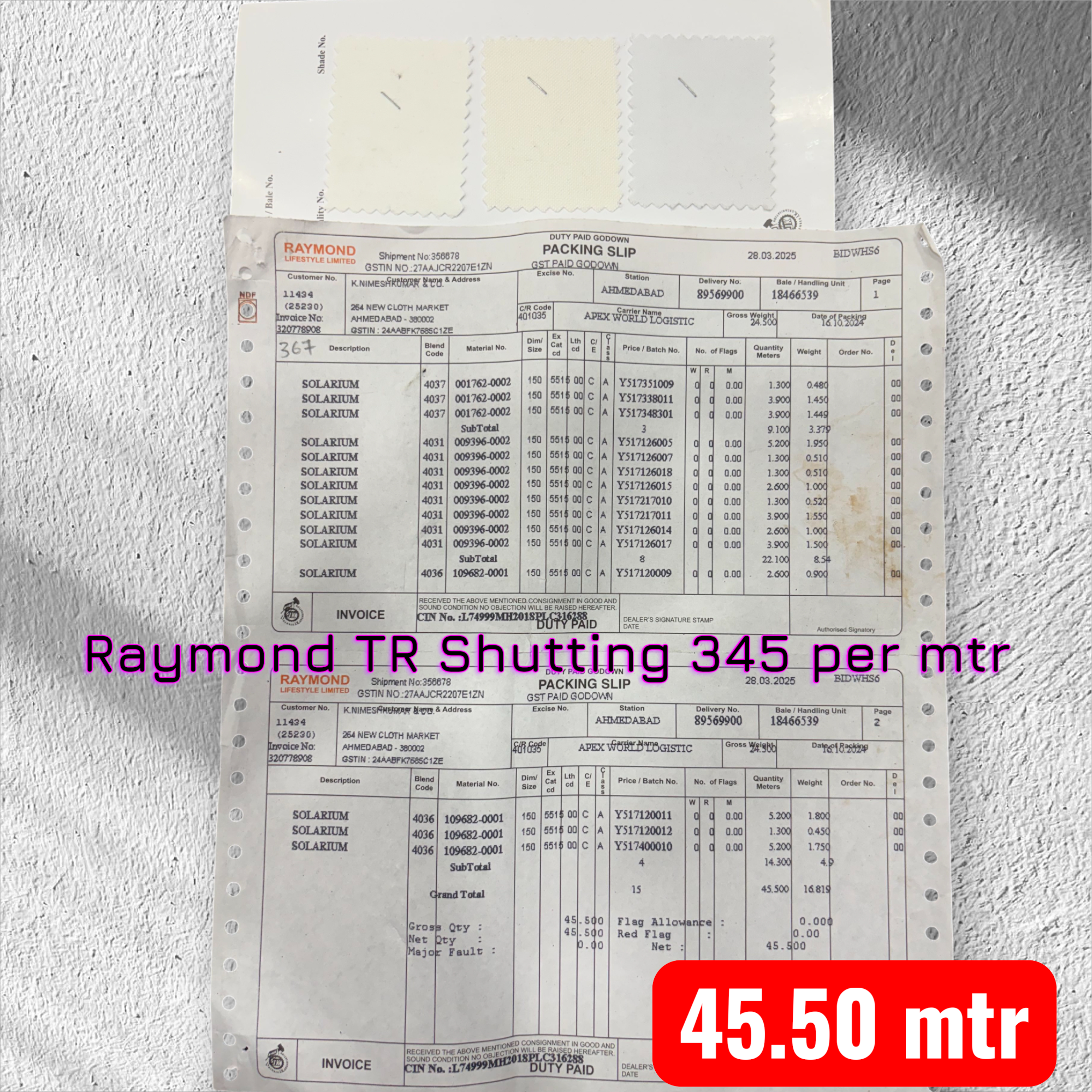 Raymond Pure TR Shuitting 345 per mtr