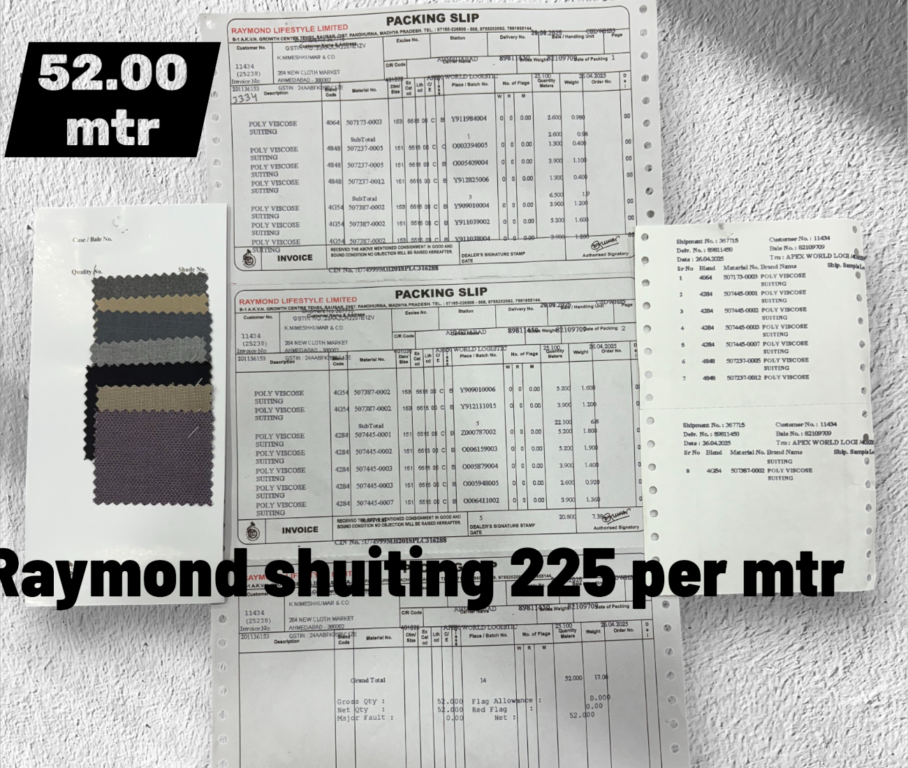 Raymond poly viscose Shutting 225 Per Mtr