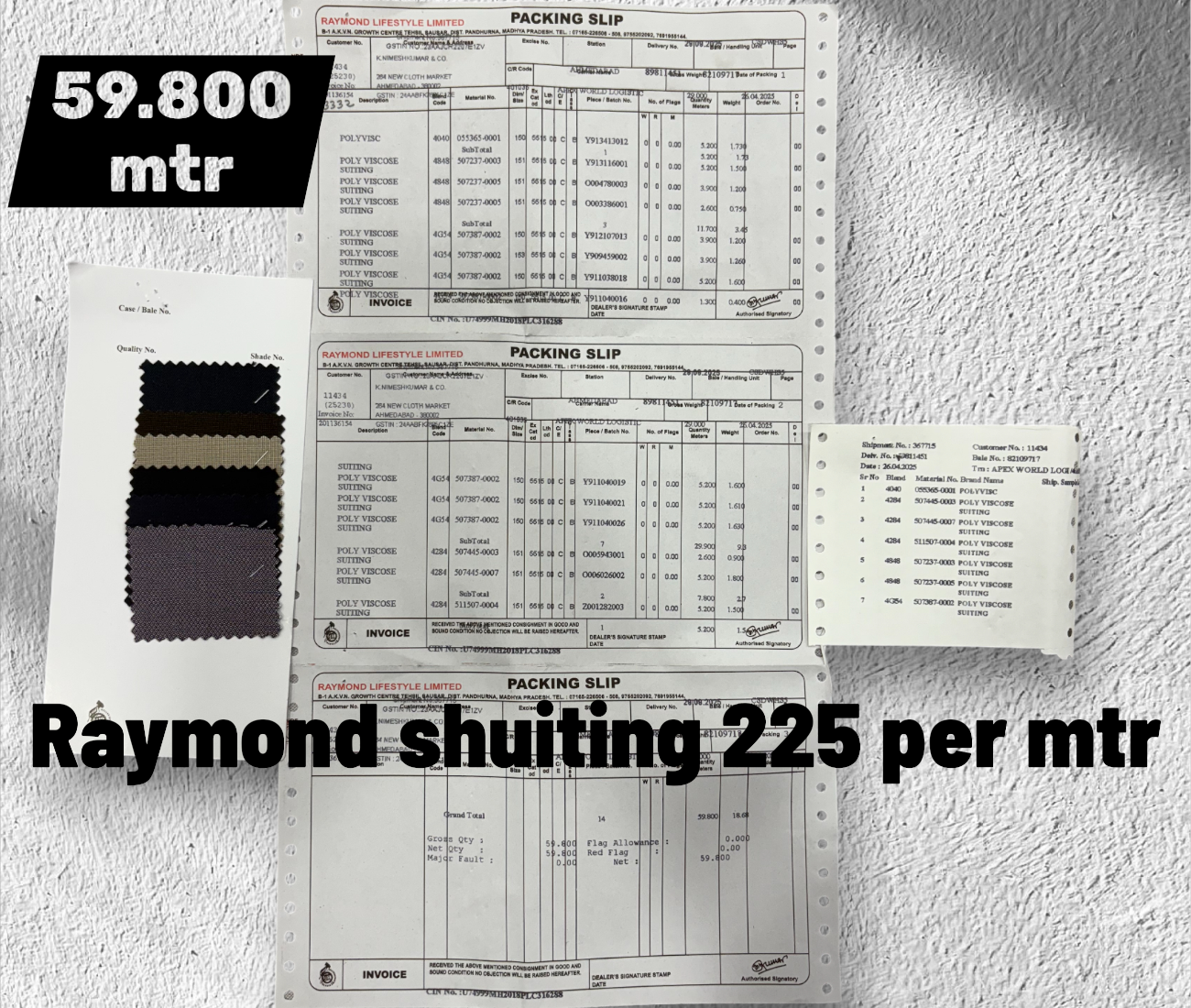 Raymond poly viscose Shutting 225 Per Mtr
