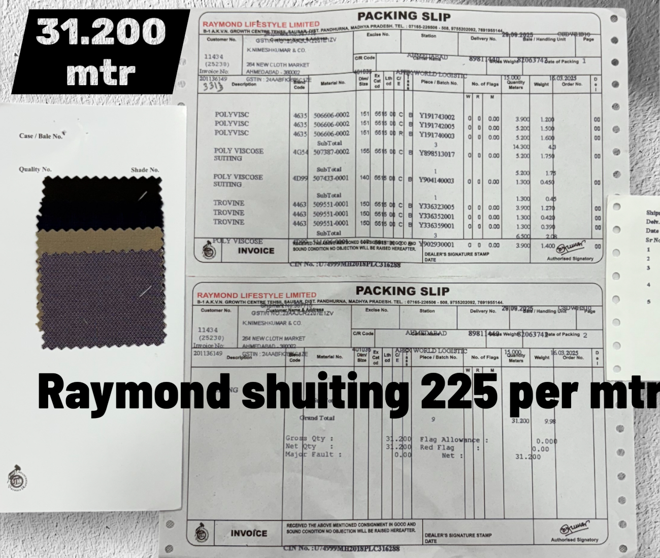 Raymond poly viscose Shutting 225 Per Mtr