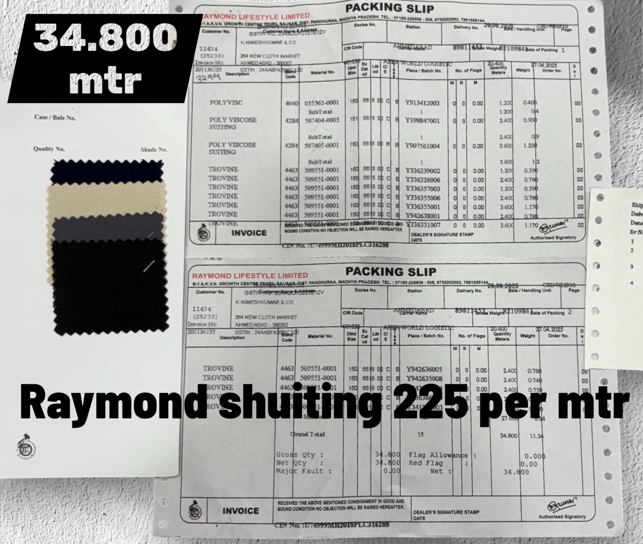 Raymond poly viscose Shutting 225 Per Mtr