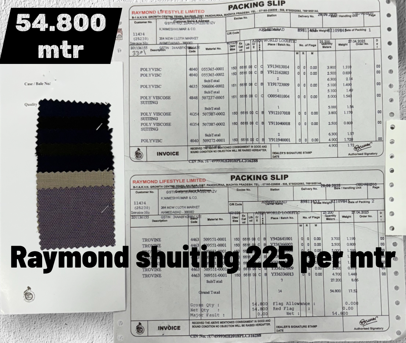 Raymond poly viscose Shutting 225 Per Mtr