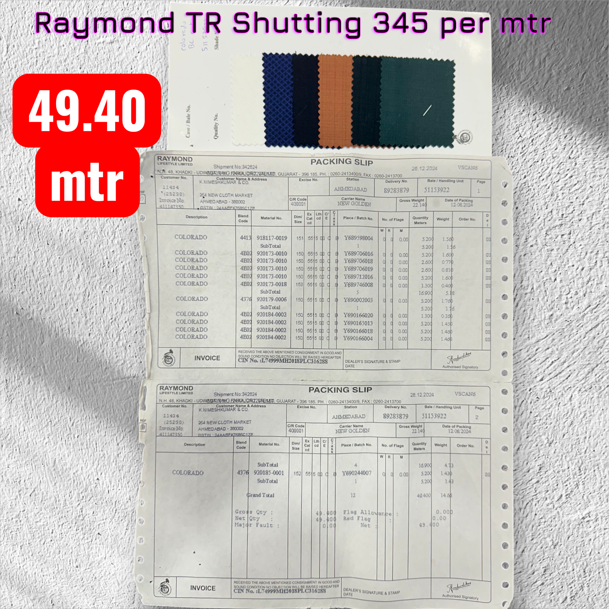 Raymond Pure TR Shuitting 345 per mtr
