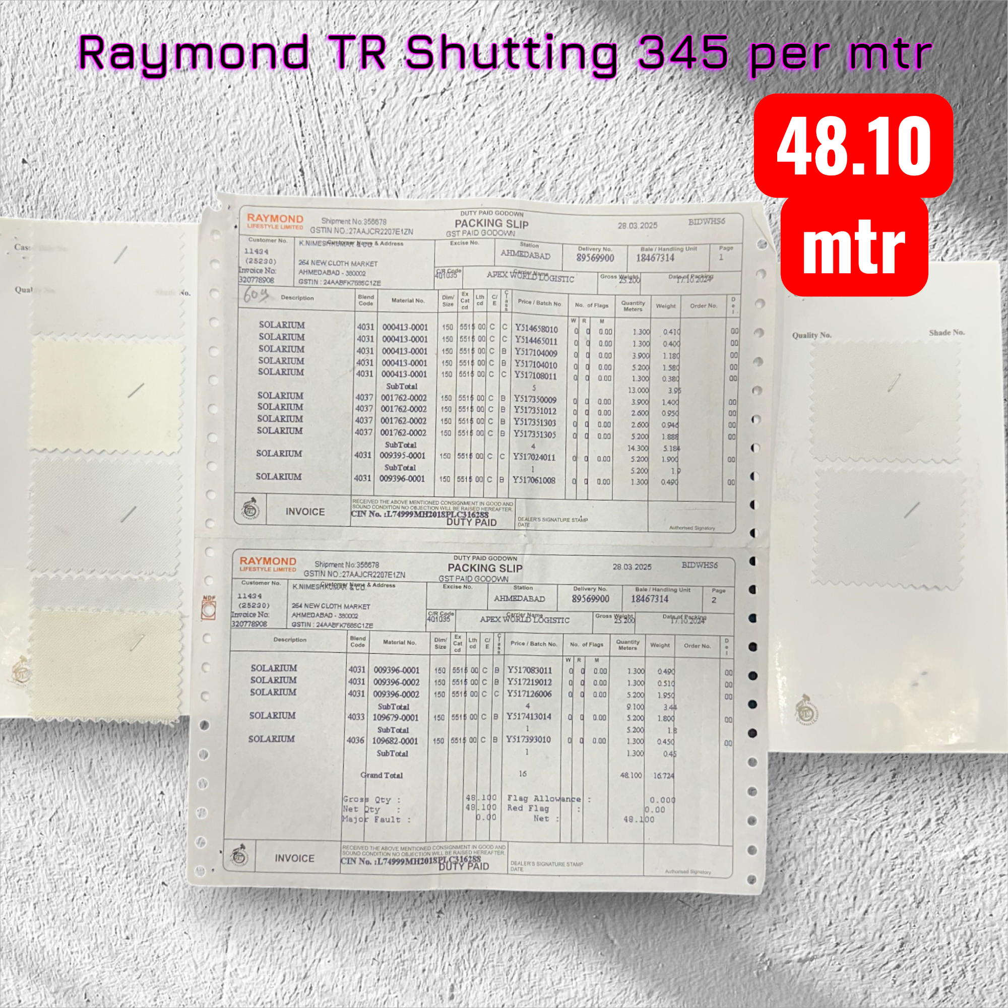 Raymond Pure TR Shuitting 345 per mtr