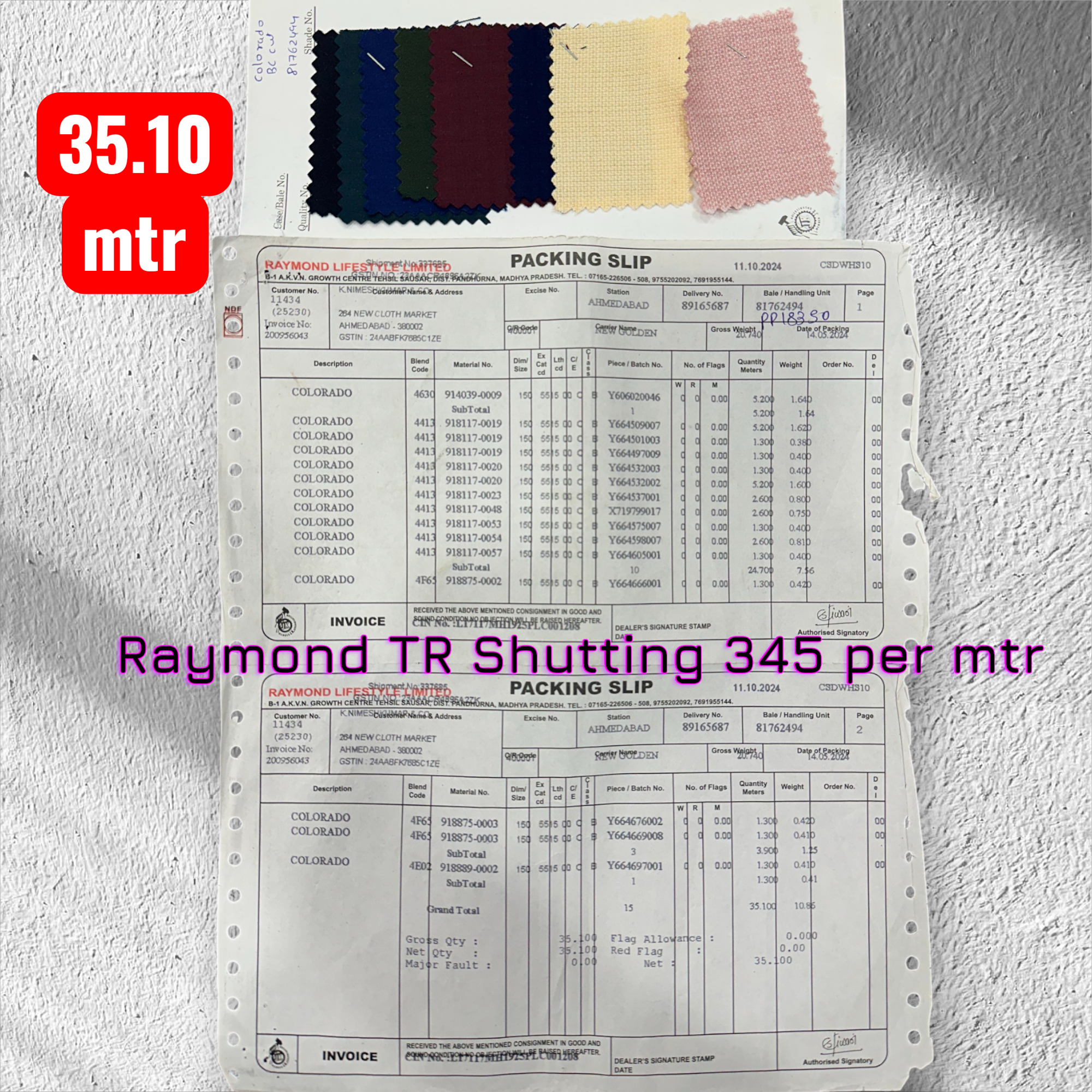 Raymond Pure TR Shuitting 345 per mtr