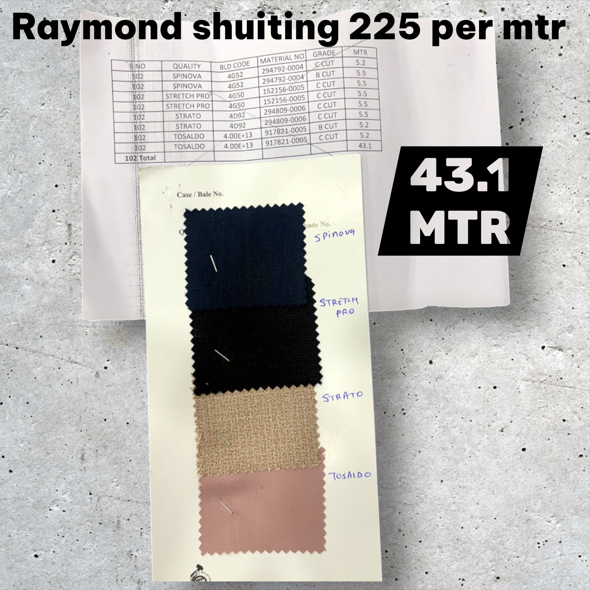 Raymond poly viscose Shutting 225 Per Mtr